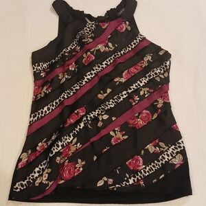 White House/ Black Market Floral Black and Pink Women's Top